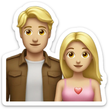 Blond man and brunette woman with love hart sticker