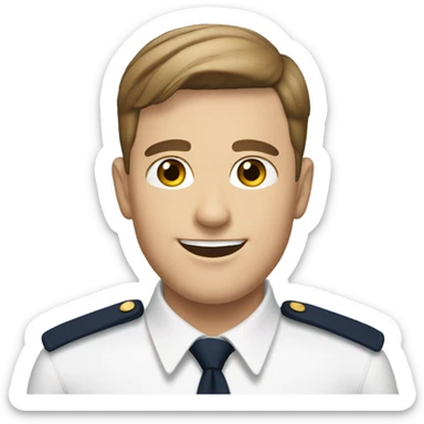 White man with short brown hair and a handsome smile in the Navy sticker