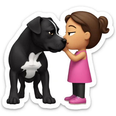 Brunette kissing big black pitbull dog, pink hearts sticker
