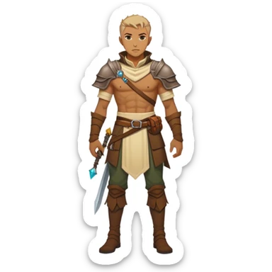 man body worn by a DnD themed fantasy character. body full waist,  sticker