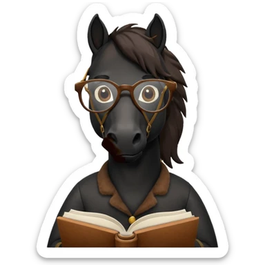 black horse read book with glasses sticker