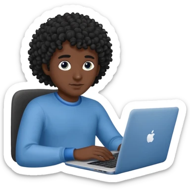 мужчина с черными кудрявыми волосами и серо-голубыми глазами с ноутбуком sticker