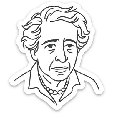a hand drawn black outline portrait of Hannah Arendt sticker
