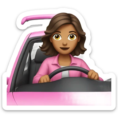brunette girl driving pink car sticker