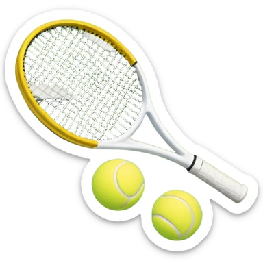 A tennis racket and ball on a grass or hardcourt surface, symbolizing the sport. The racket has a sleek design with tightly strung strings, while the bright tennis ball rests nearby, capturing the essence of precision, agility, and competition. sticker