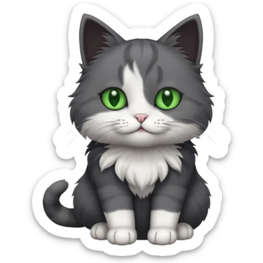 one dark grey and white cat and one completely solid dark grey cat with green eyes and only white paws sticker