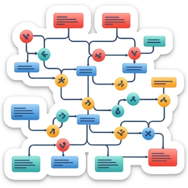 diagram of tasks with branching paths and connections sticker