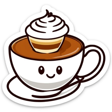 cute cappuccino coffee with happy face in a mug sticker