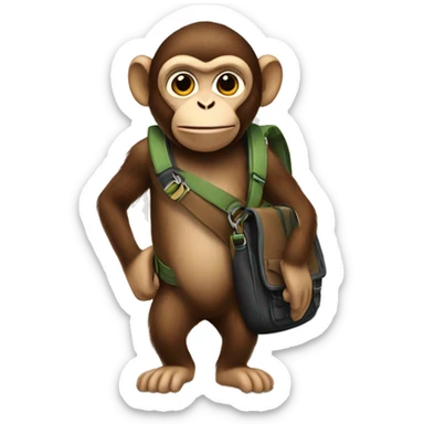 A monkey wearing a messenger bag sticker