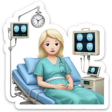 a PATIENT waking up before a surgery, with monitors and sleeping sticker