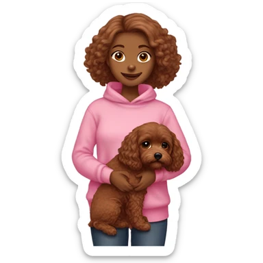 Girl holding all brown Cavapoo with pink sweaters on sticker