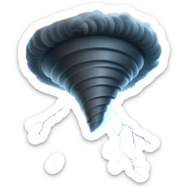 Cinematic Realistic Tornado Emoji, Spiraling fiercely, with dark swirling clouds that twist and stretch downward in a funnel shape. The winds whip up debris as the tornado roars across the landscape, leaving a trail of awe and fear. Soft glowing outline, capturing the essence of wild force and unpredictable power in a mighty tornado! sticker