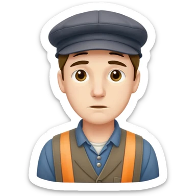 19th century English factory worker with flat cap, work clothes, and tired expression sticker