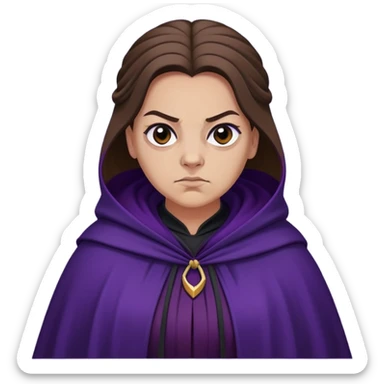 Alecto Carrow in harry potter, a woman fat, brown hair, tied hair, look evil, dark purple cloak sticker