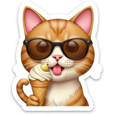 Cat licking ice cream with sunglasses  sticker