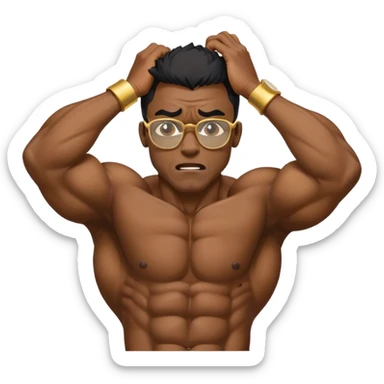 black skinny bodybuilder with gold glasses frustrated pulling hair sticker