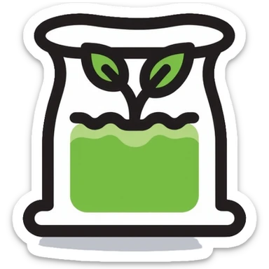 bag of organic compost with leaf symbol sticker