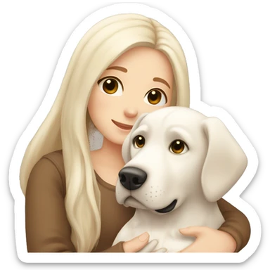 long brown hair girl cuddling a cute white Labrador  sticker