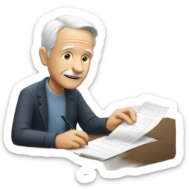 Old white man, writing a check for payment  sticker