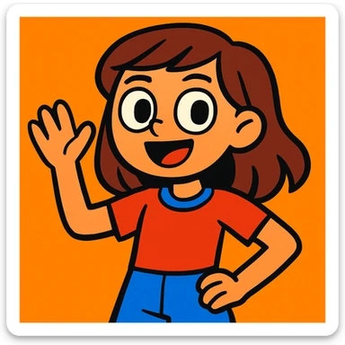 girl with brown hair, vibrant cartoon style sticker
