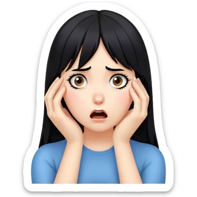 Shocked girl face and hands on face , black hair, face palm  sticker