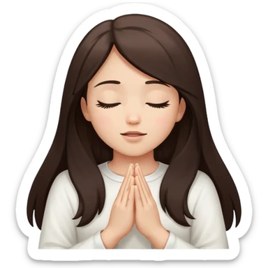 Girl long dark brown hair light medium skin worshipping God hands lifted eyes closed white top sticker