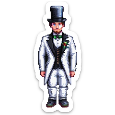 frozen man in a black and white suit with a top hat sticker