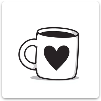 Hand drawn coffee mug with heart design sticker