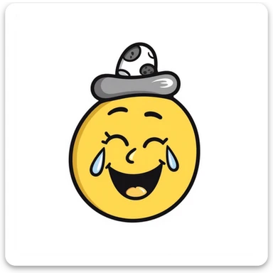 laughing yellow smiley face with tears in a hat sticker
