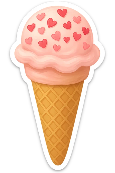 love-themed ice cream cone with heart sprinkles, no background sticker
