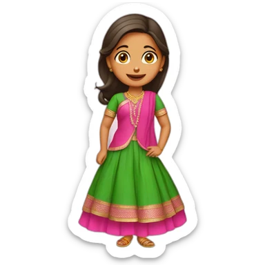 a girl wearing weeding pink lehanga and green kurta sticker