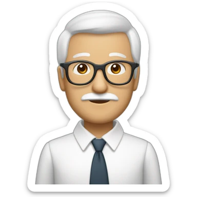 Profesor bondadoso, gafas NO, con bata blanca, de 60 años, de barba corta y blanca y pelo blanco sticker