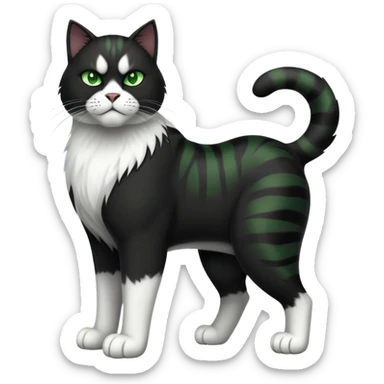 Huge jumbo Super Duper Muscular Cat with a 10 pack full body black and white and green eyes  sticker