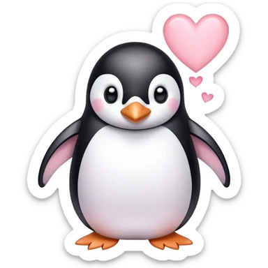 Penguin with light pink hearts sticker