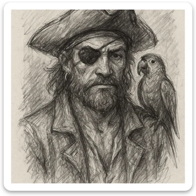 pirate with eye patch and parrot sticker