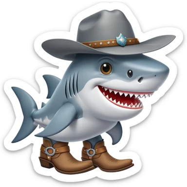 Shark wearing cowboy boots and hat sticker