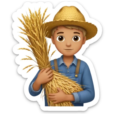 boy farmer, hug a bundle of straw sticker