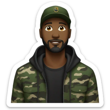 black man with a beard,camo hat, black hoodie sticker