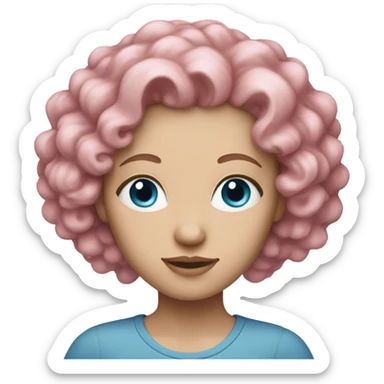 Pale white woman with blue eyes and pink curly hair sticker