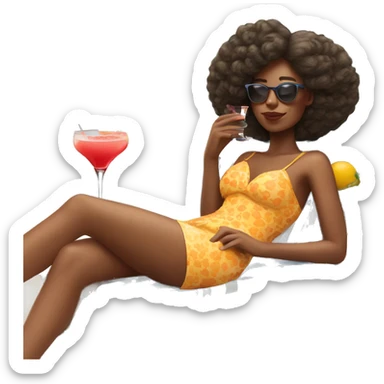 Girl lying on the sun lounger with cocktail in hand sticker