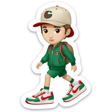 Teen weting gucci cap and has nike on sticker