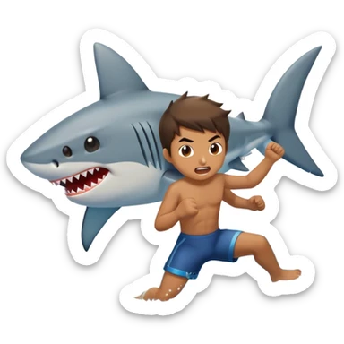 A kid fighting shark sticker