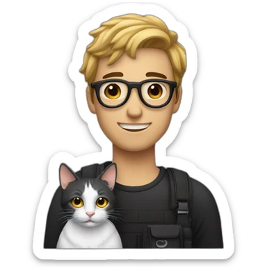 Jeune homme noir avec son Chat blanc sticker