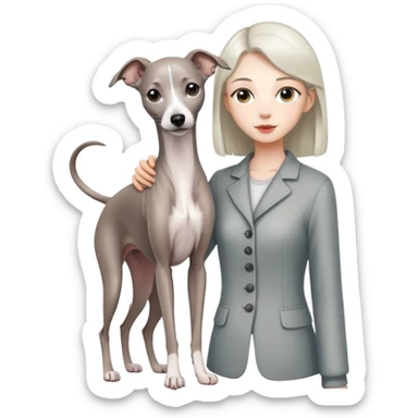 Chinese girl holding all grey Italian greyhound sticker