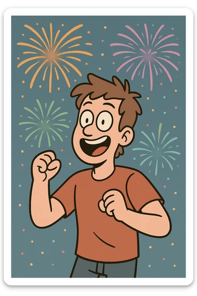 fireworks, colorful bursts, festive, flat cartoon style sticker