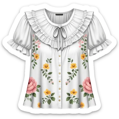 White very short sleeved floral ruffle blouse sticker
