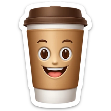 one coffe take away cup with coffee and a smiling mouth  sticker