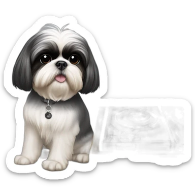 Shih tzu in front of dj controller sticker