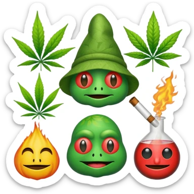 fait moi un pack demojis De fumeur pas avec les emojis de base mais des inventé type tete de beuh feuille de pepe grenouille sous weed lsd etc.. sticker