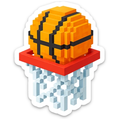 Voxel-style basketball in a net, variation 1 sticker